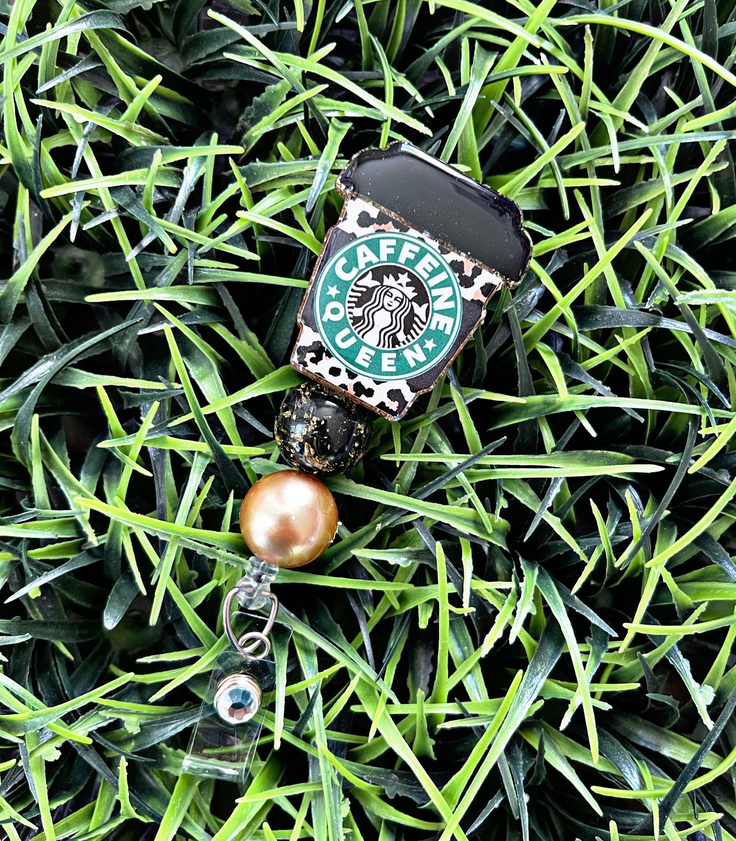 Starbucks Inspired Badge Reel - Leopard Print ID Clip- Caffeine Queen- Coffee Badge Holder- Cheetah ID Holder- Nurse Gift- Teacher Gift