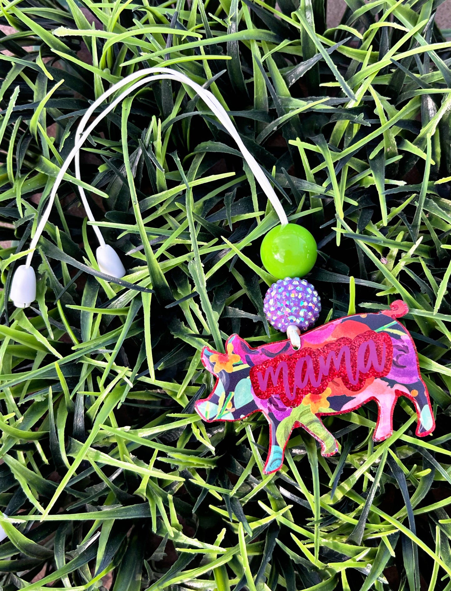 Pig Mama Floral Car Charm • Car Accessories • Farmhouse Pig Decor