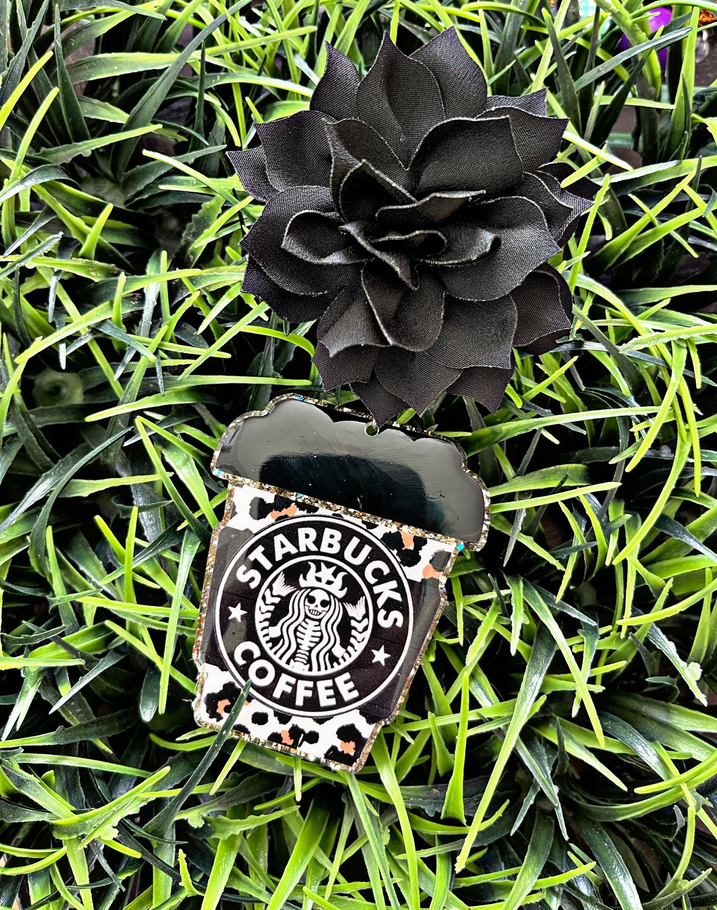 Leopard Print Starbucks Inspired Car freshener • Coffee Car Charm • Car Accessories • Essential Oils Charm • Scented Car Freshie • Vent Clip