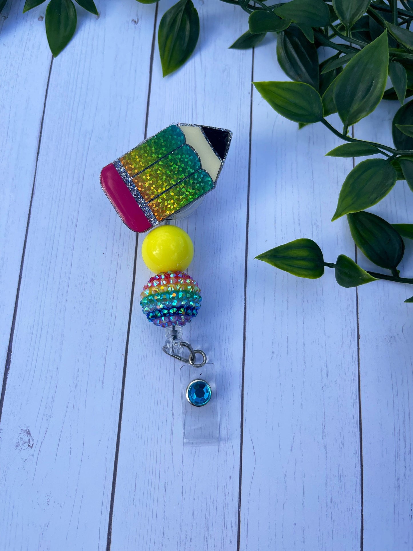 Pencil Badge Reel- Rainbow Pencil Badge Holder, Teacher Badge Reel