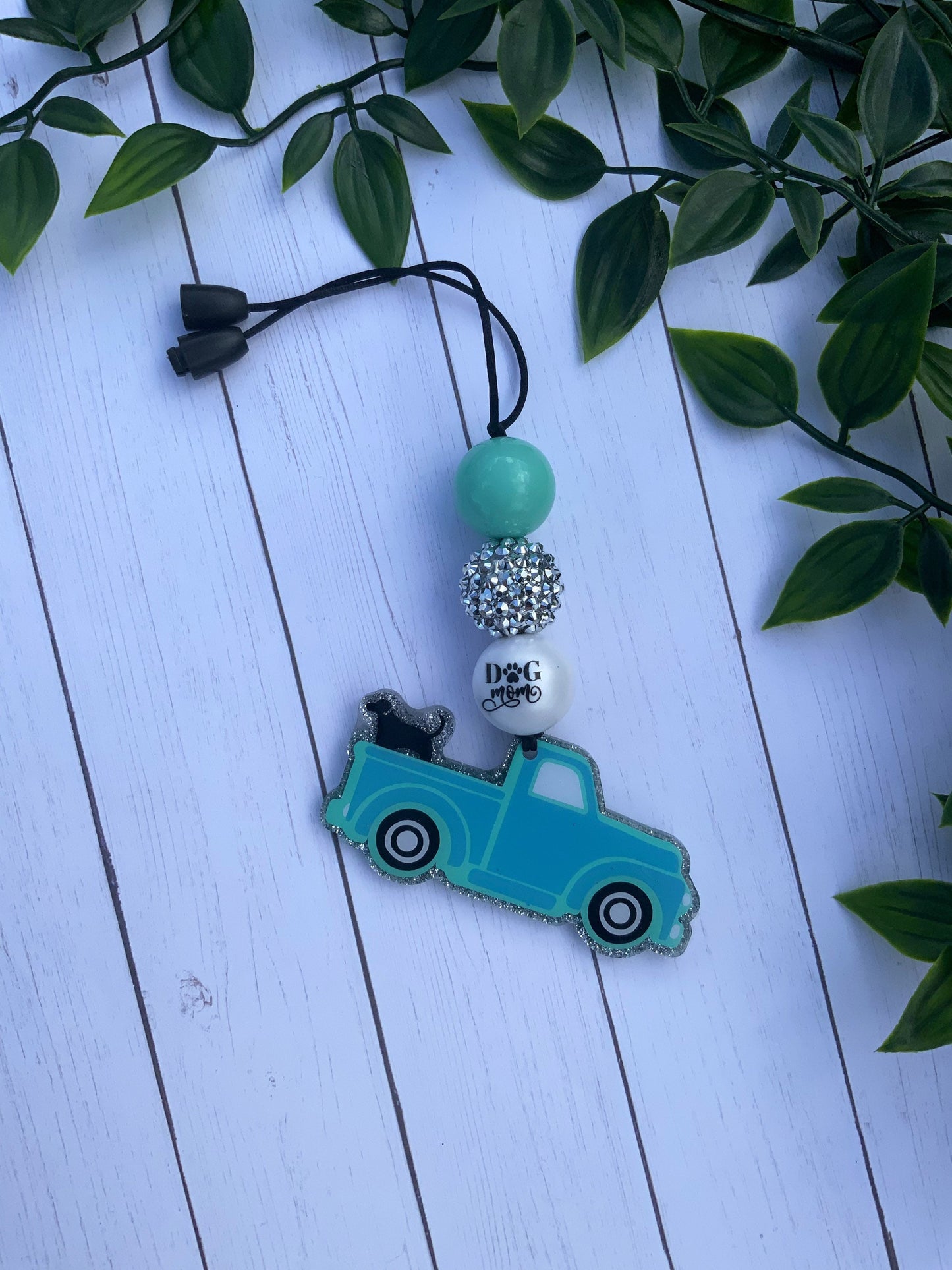 Truck Car Charm- Dog mom Rearview Mirror Charm- Cute Car Accessories- Rescue Car Hanger- Red truck Beaded Charm- Dog Car Ornament
