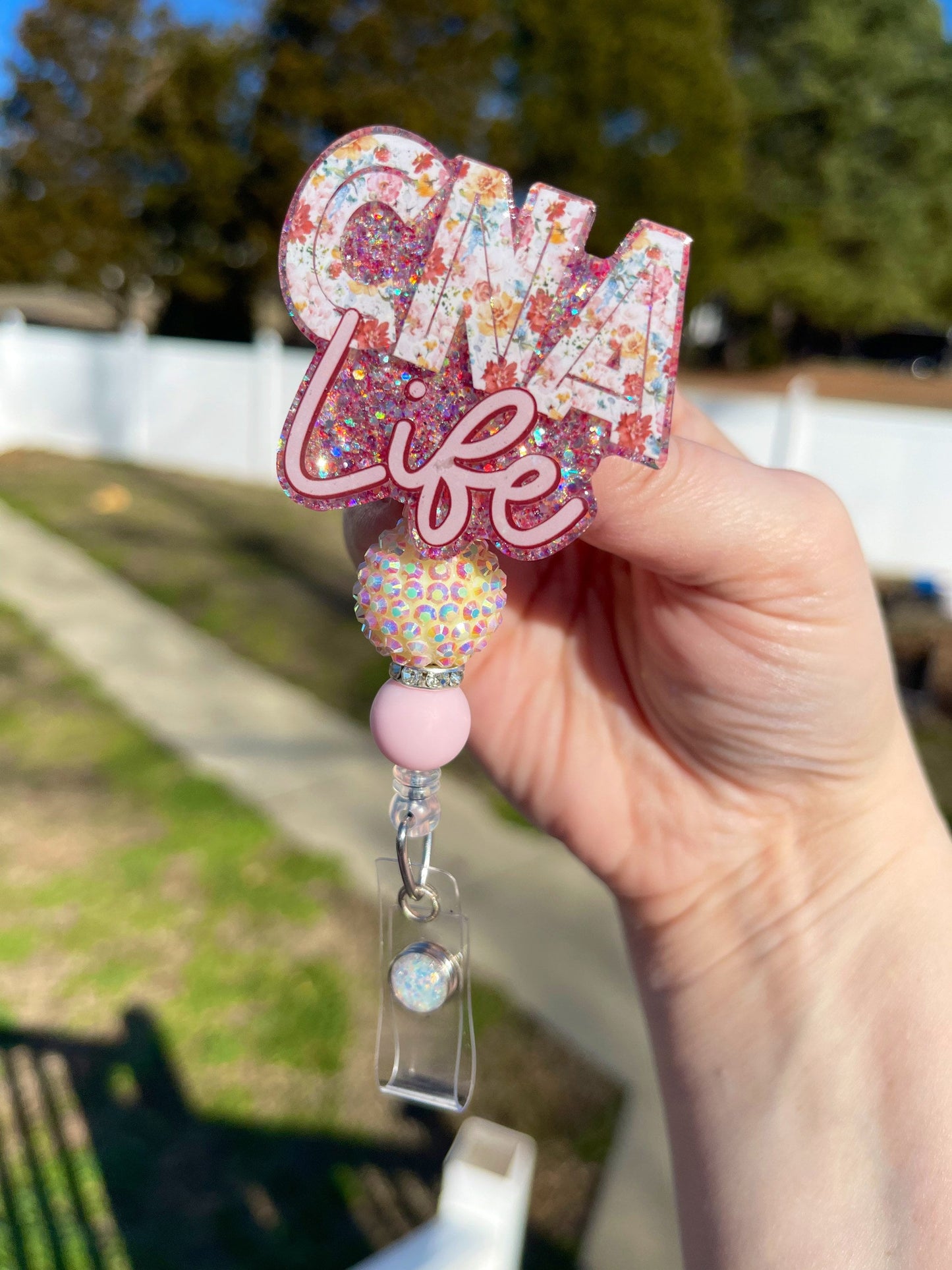 CNA Badge Reel - Certified Nursing Assistant Print ID Clip- Nurse Badge Holder- Floral ID Holder- Nurse Gift- Medical keycard Holder-