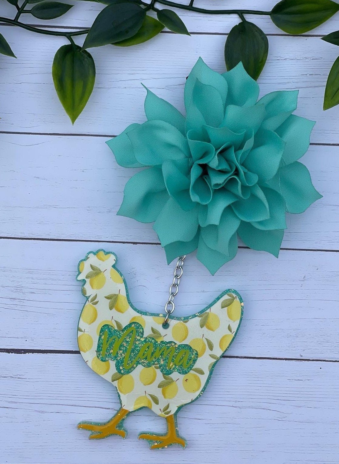Chicken Mama Car Freshener- Lemon Print Car Charm- Car Accessories- Essential Oils Car Charm- Scented Car Freshener-
