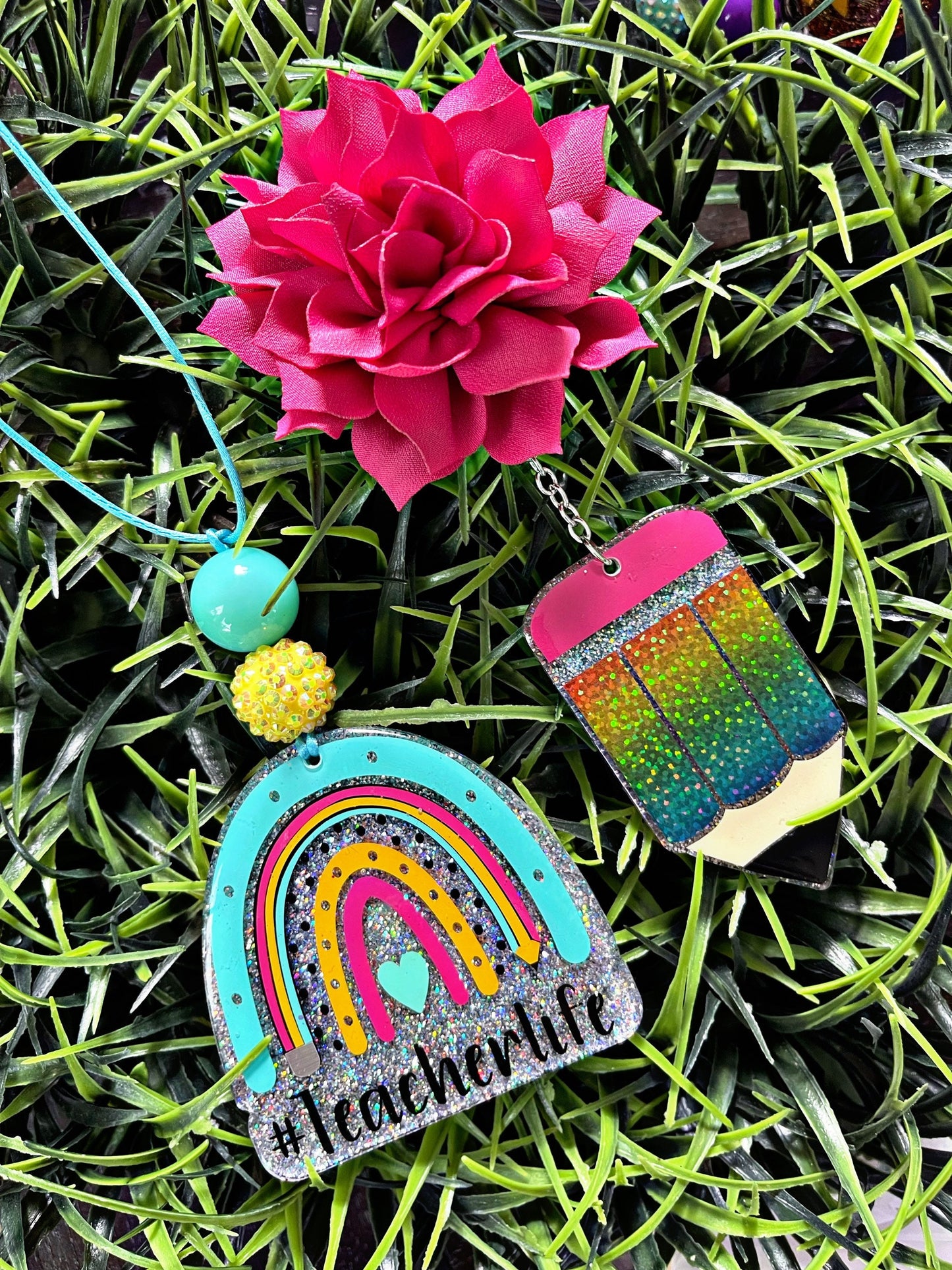 Teacher Life Rainbow Car Charm • Car Hanger • Rearview Mirror Decor• Car Accessories • Teacher Keepsake • Teacher Gift • Gift For Teacher