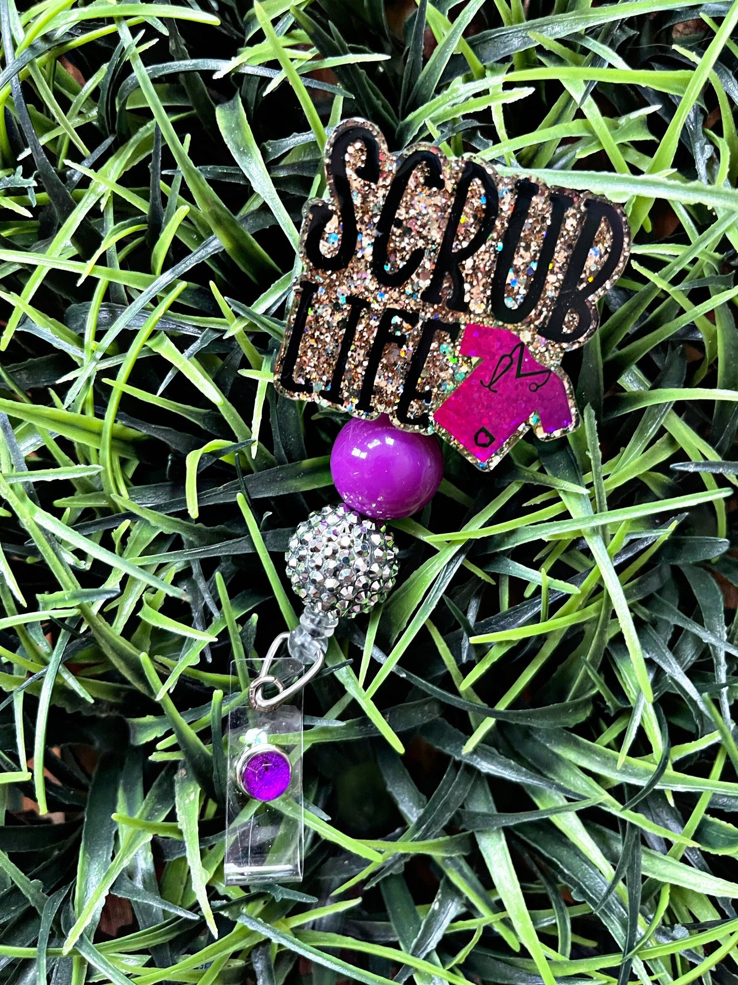 Scrub Life Badge Reel, Rainbow Badge Reel, Glittered Badge Holder, Medical ID Holder, Nurse Gift, Cute Badge Reel