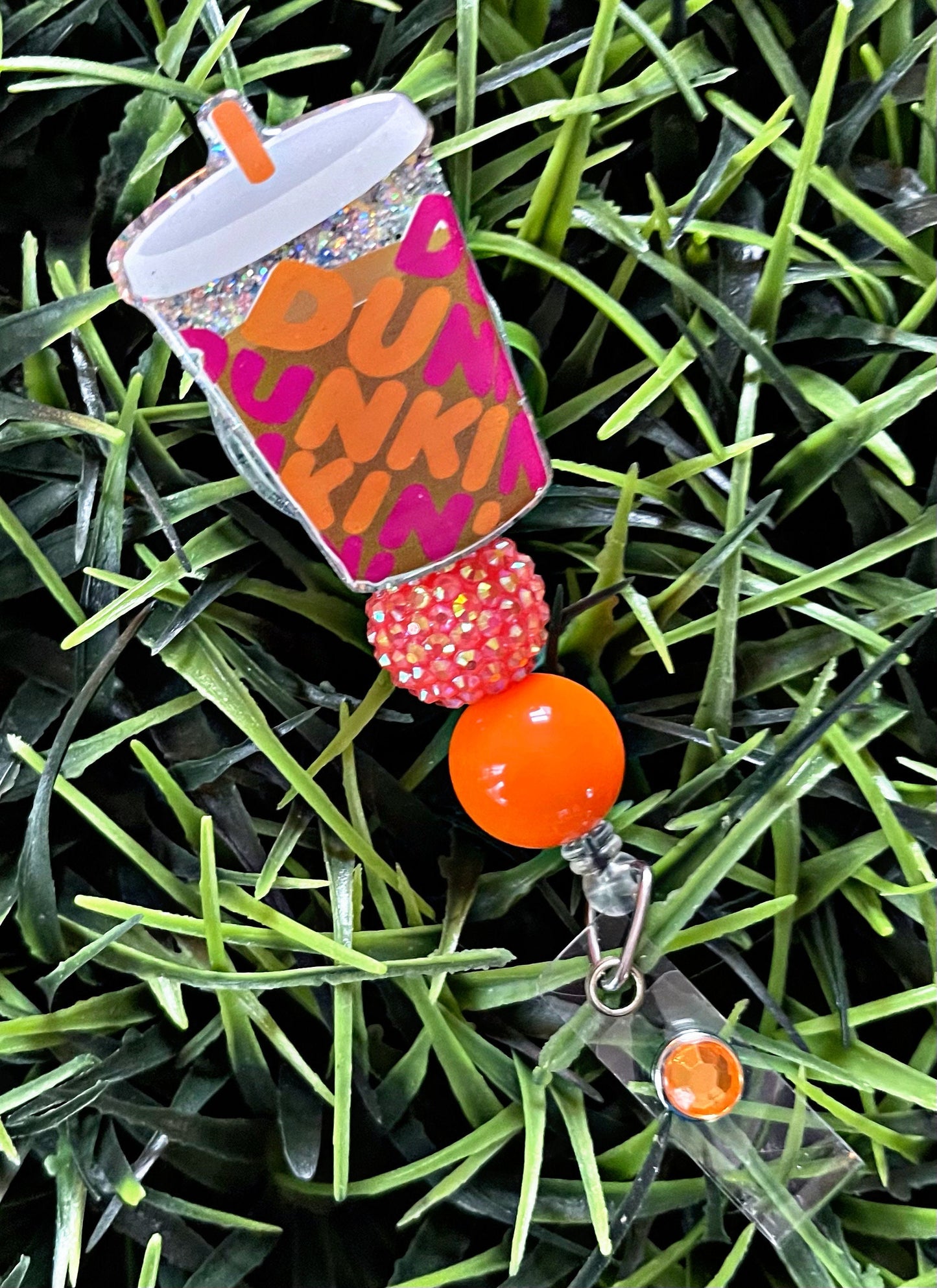 Dunkin Donuts Inspired Iced Coffee Badge Reel - Dunkie Junkie ID Clip- Coffee Badge Holder- Dunkie Cold ID Holder- Nurse Gift- Teacher Gift