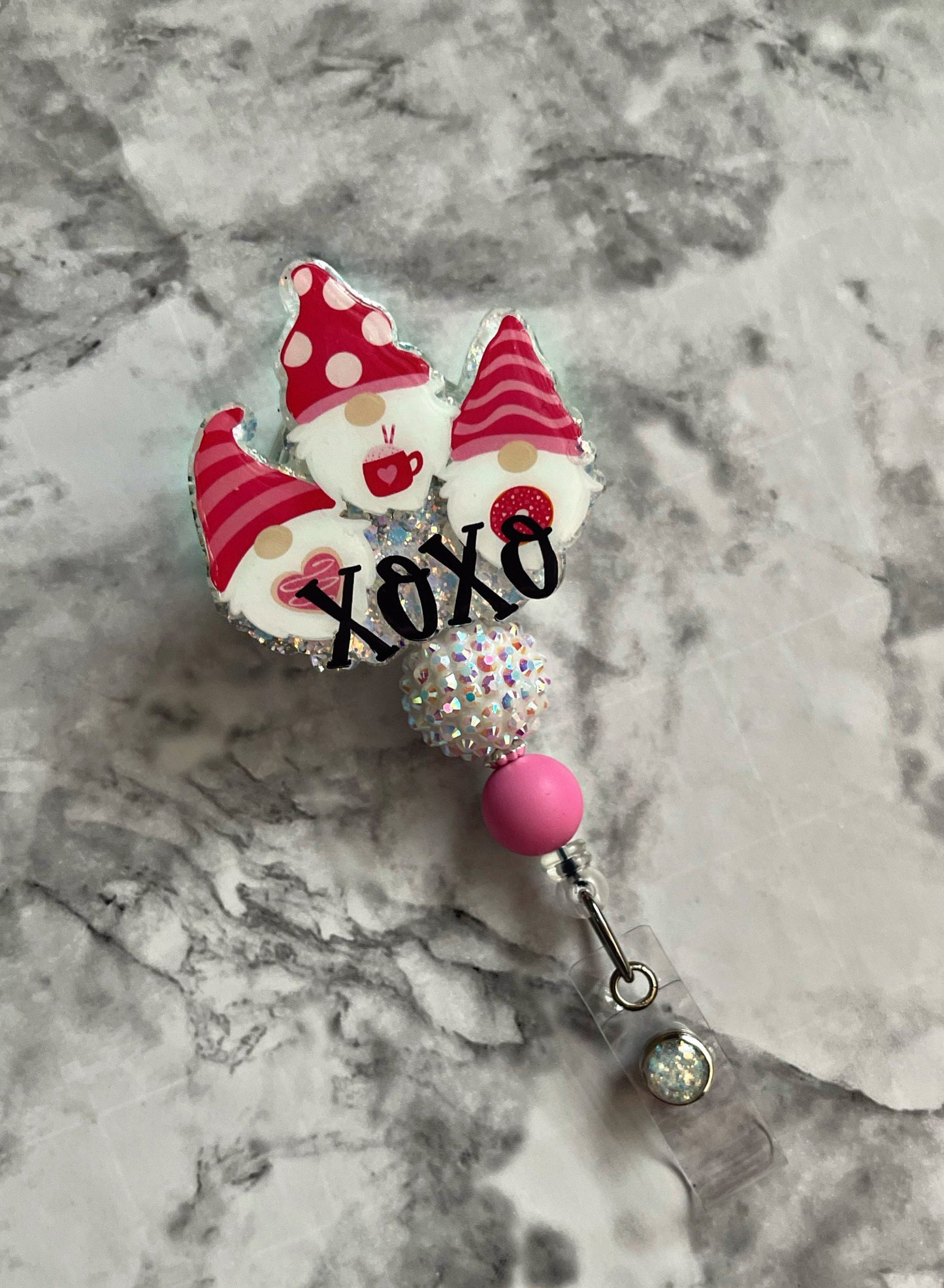 Valentines Day Gnomes Badge Reel, XOXO Holiday Badge ID Holder, Nurse Badge Reel, Teacher Accessories, Teachers Gift, Valentines Badge Reel