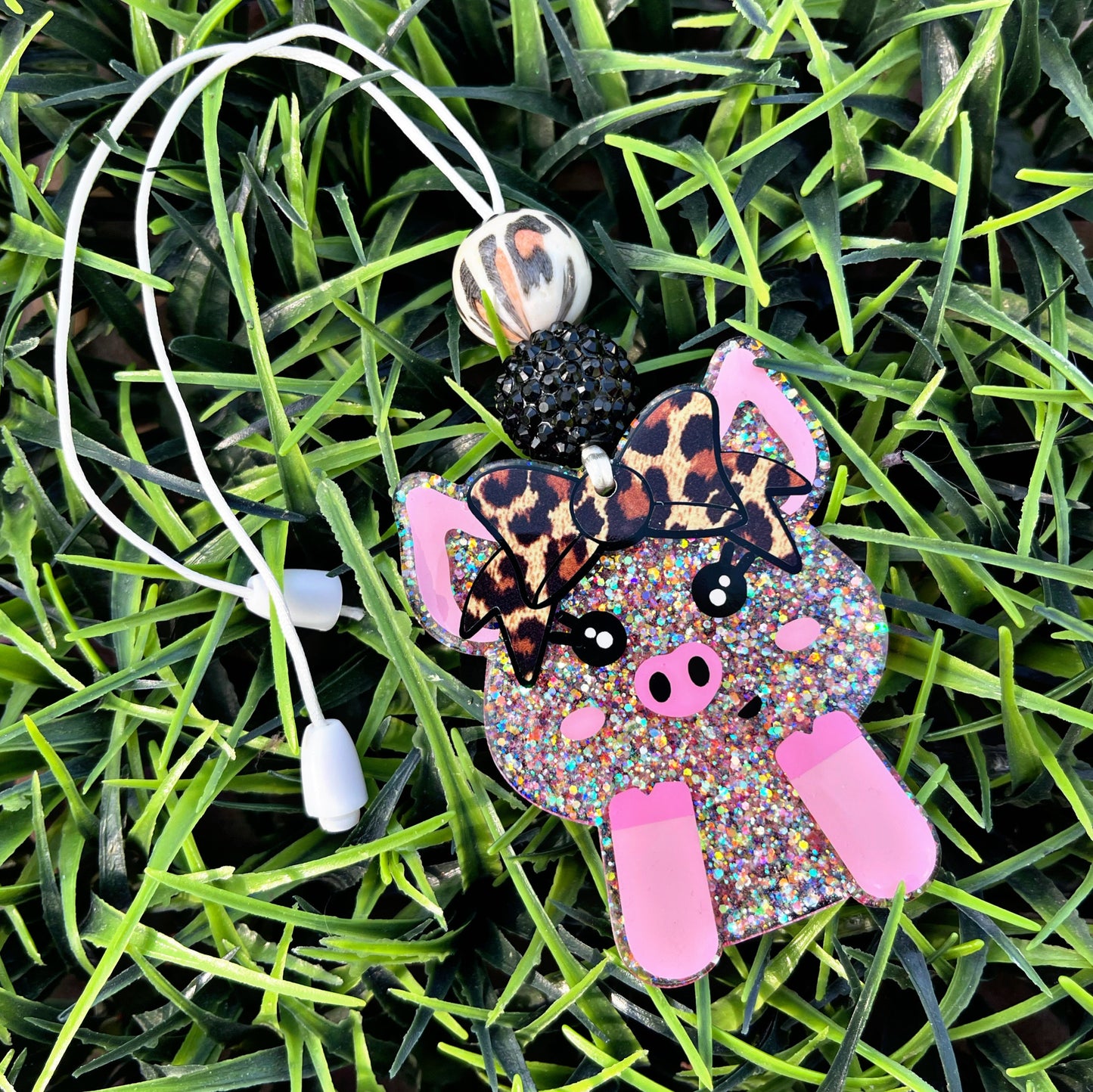 Pig Rearview Mirror Charm- Piggy Car Accessories- Cute Car Accessories- Leopard Car Decor- Leopard Pig Car Charm- Ornament