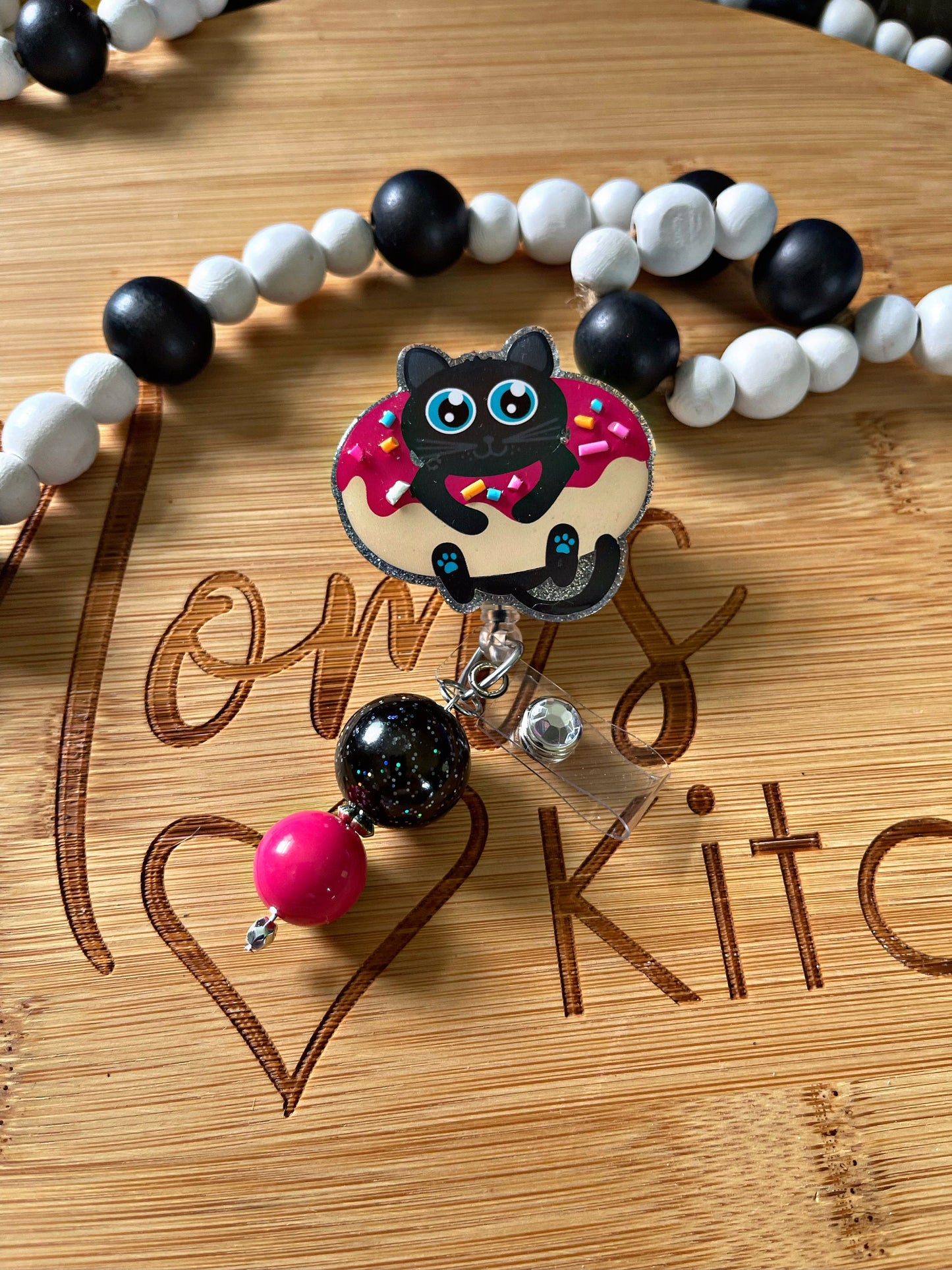 Donut Cat Badge Reel - RN ID Clip- Cat Badge Holder- Donut ID Holder- Nurse Gift- Teacher Gift-