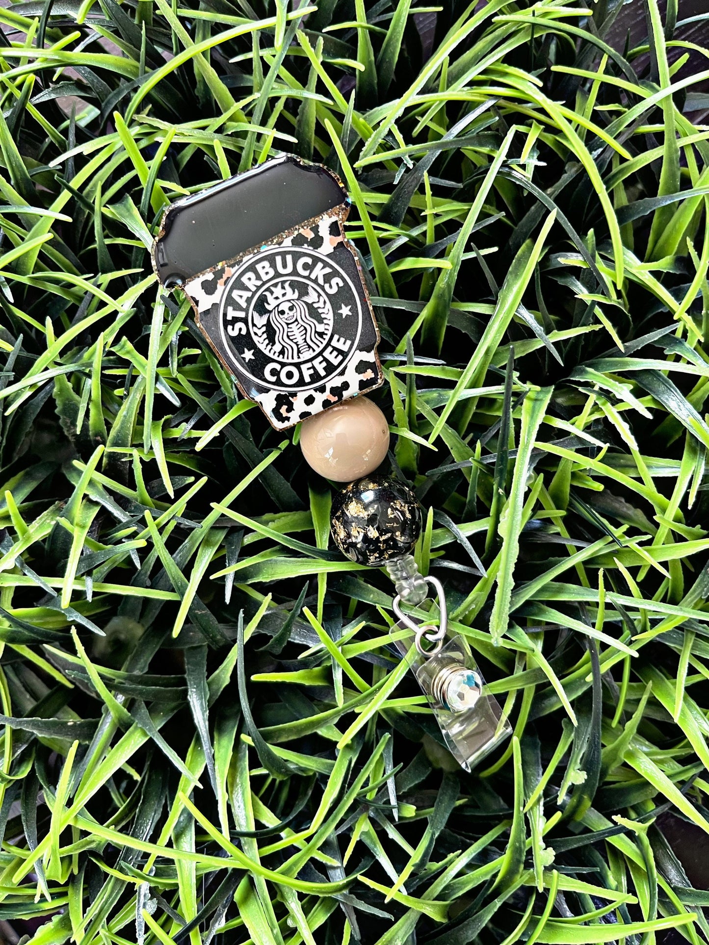 Coffee Lover Badge Reel - Starbucks Leopard Print ID Clip- Coffee Badge Holder- Cheetah ID Holder- Nurse Gift- Teacher Gift