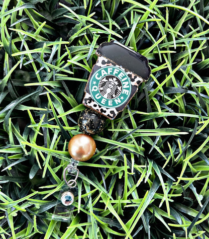 Starbucks Inspired Badge Reel - Leopard Print ID Clip- Caffeine Queen- Coffee Badge Holder-  Cheetah ID Holder- Nurse Gift- Teacher Gift