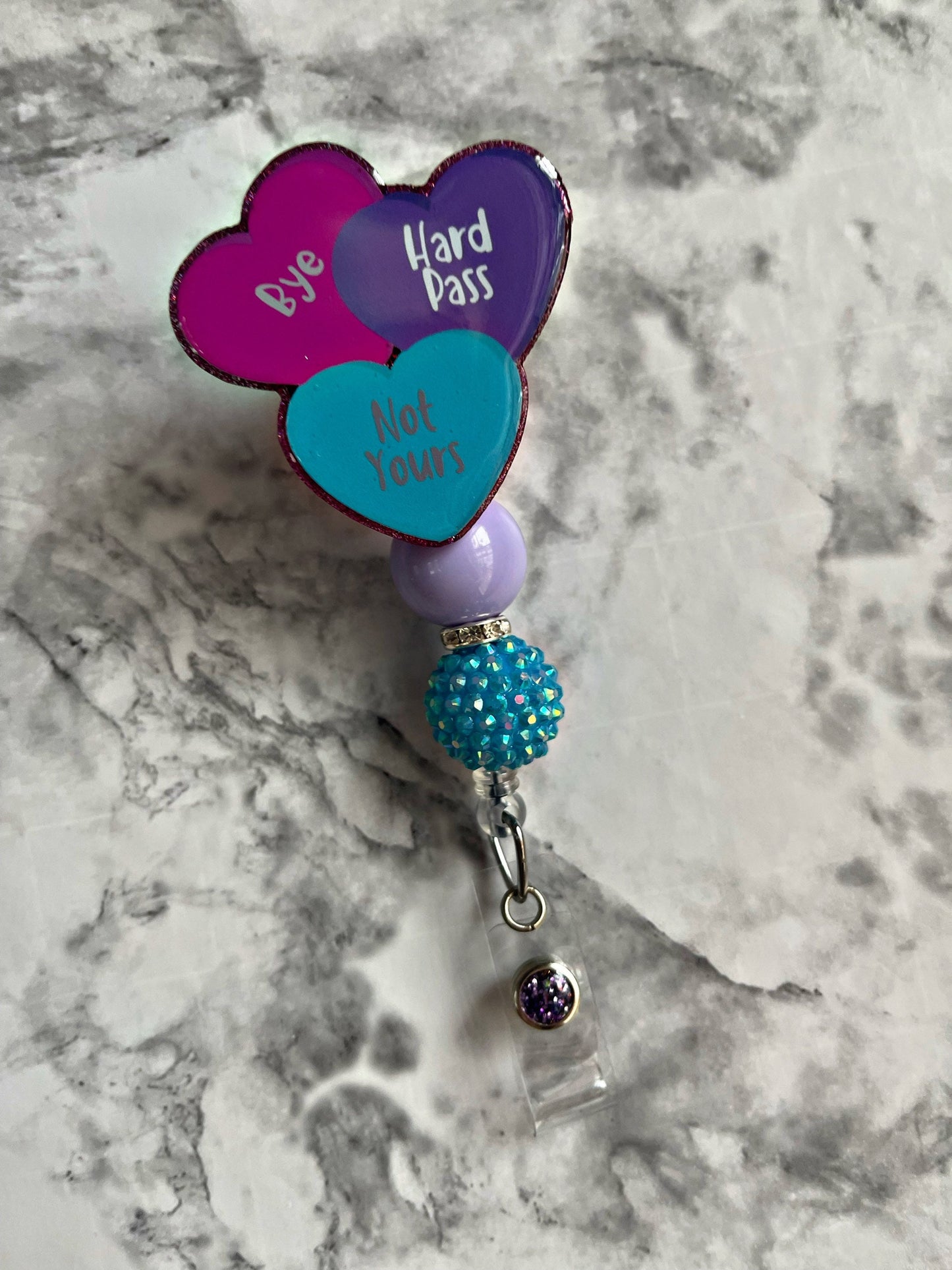 Conversation Hearts Retractable Badge Reel- Anti-Valentine’s Day ID Holder- Glitter Holiday RN Key Card- Hospital Nurse Gift- Medical ID Tag