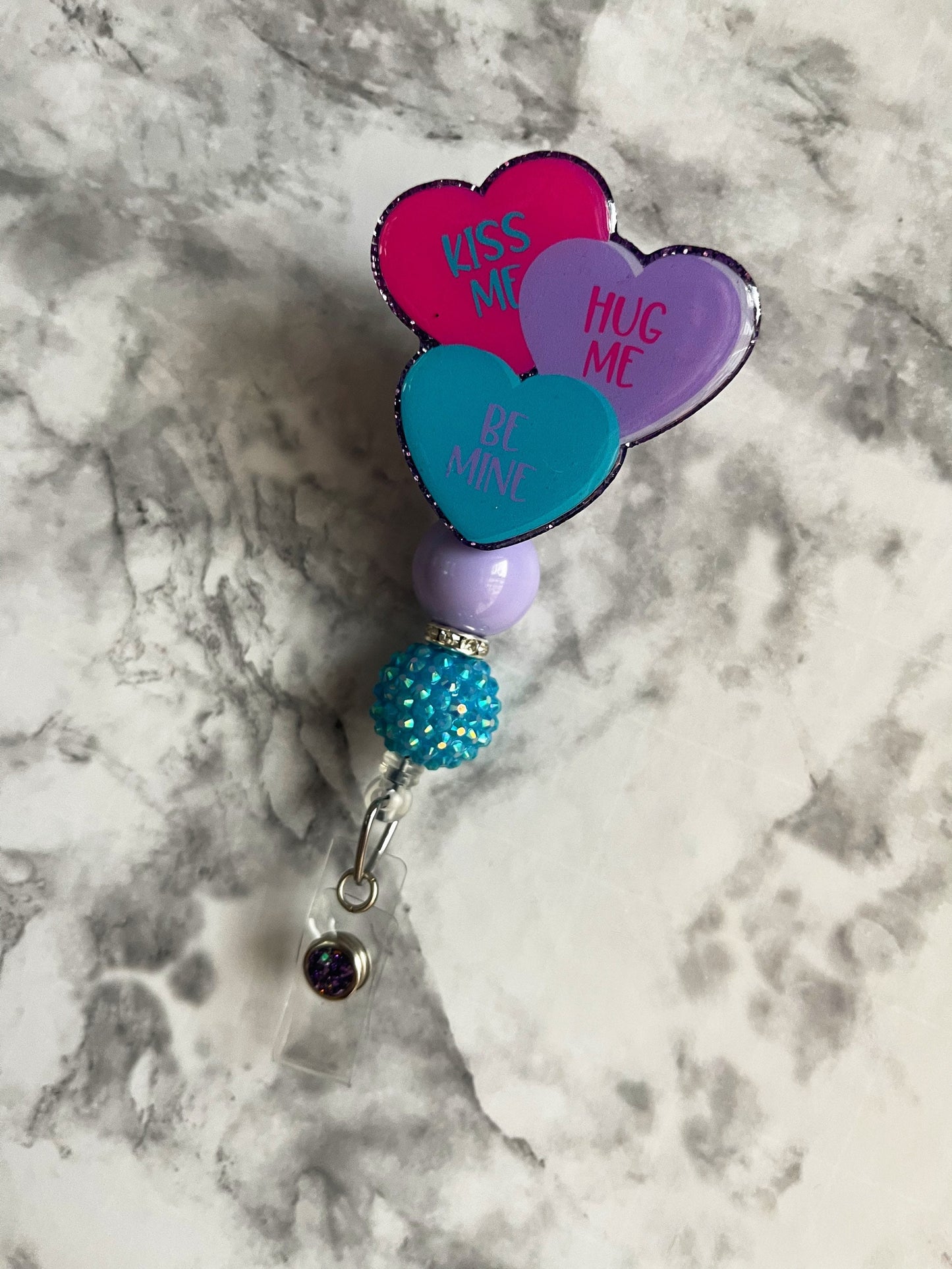 Conversation Hearts Retractable Badge Reel- Valentine’s Day ID Holder- Glitter Holiday RN Key Card- Hospital Nurse Gift- Medical ID Tag