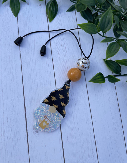 Gnome Car Charm- Bee Rearview Mirror Charm- Car Accessories- Save the Bees Charm- Boy Gnome Beaded Charm