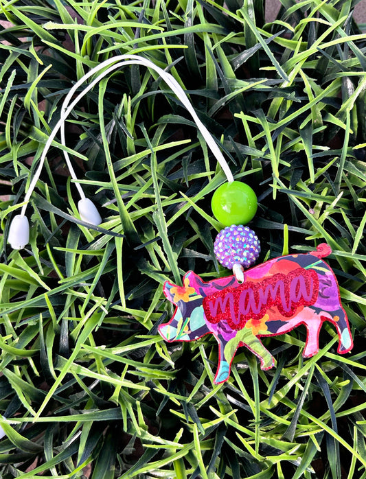 Pig Mama Floral Car Charm • Car Accessories • Farmhouse Pig Decor