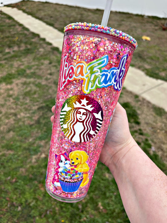 90s Nostalgia Inspired Snow globe Tumbler, bling Rainbow Tumbler, Starbucks Tumbler, Double Wall Tumbler, Glitter Tumbler