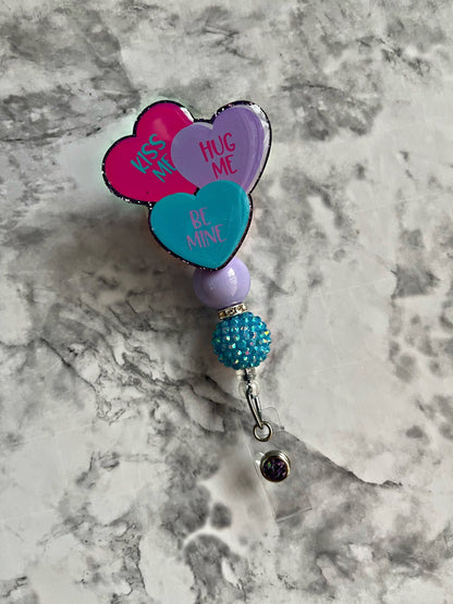 Conversation Hearts Retractable Badge Reel- Valentine’s Day ID Holder- Glitter Holiday RN Key Card- Hospital Nurse Gift- Medical ID Tag