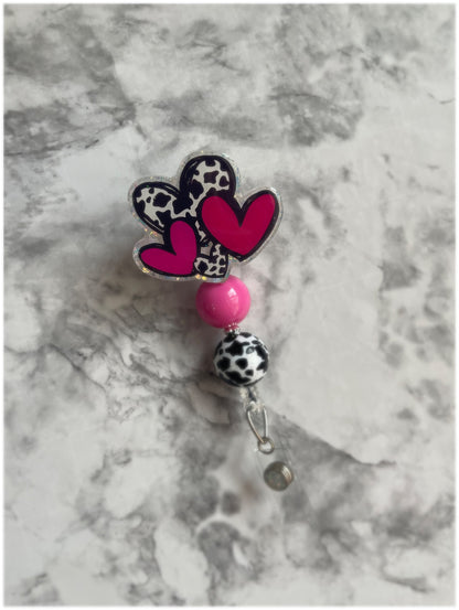 Valentines Day Badge Reel- Cow Print ID Holder- Holiday Badge ID Holder- Nurse Badge Reel- Teacher Accessories- RN key Card-