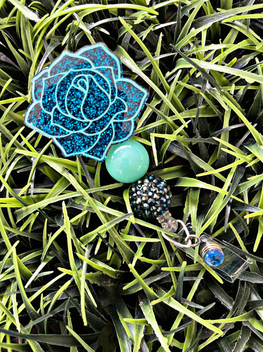 Rose Badge Reel - Blue Rose ID Clip- Floral Retractable Badge Reel- Nurse ID Holder- Nurse Gift- Teacher Gift- Custom Badge Reel