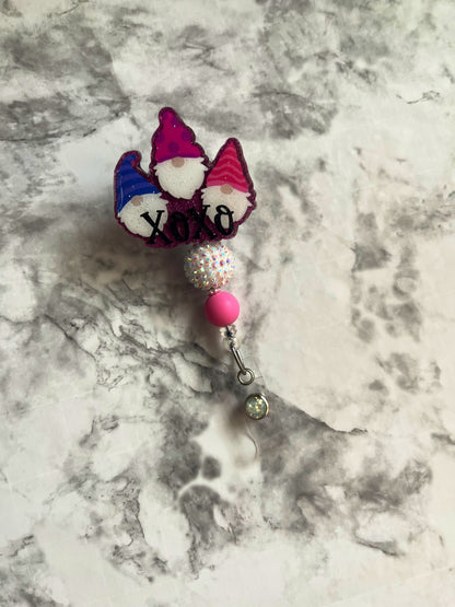 Valentines Gnome Badge Reel- XOXO Badge Holder- Conversation hearts ID holder- RN key card- Nurse Accessories- Hugs and kisses Badge reel