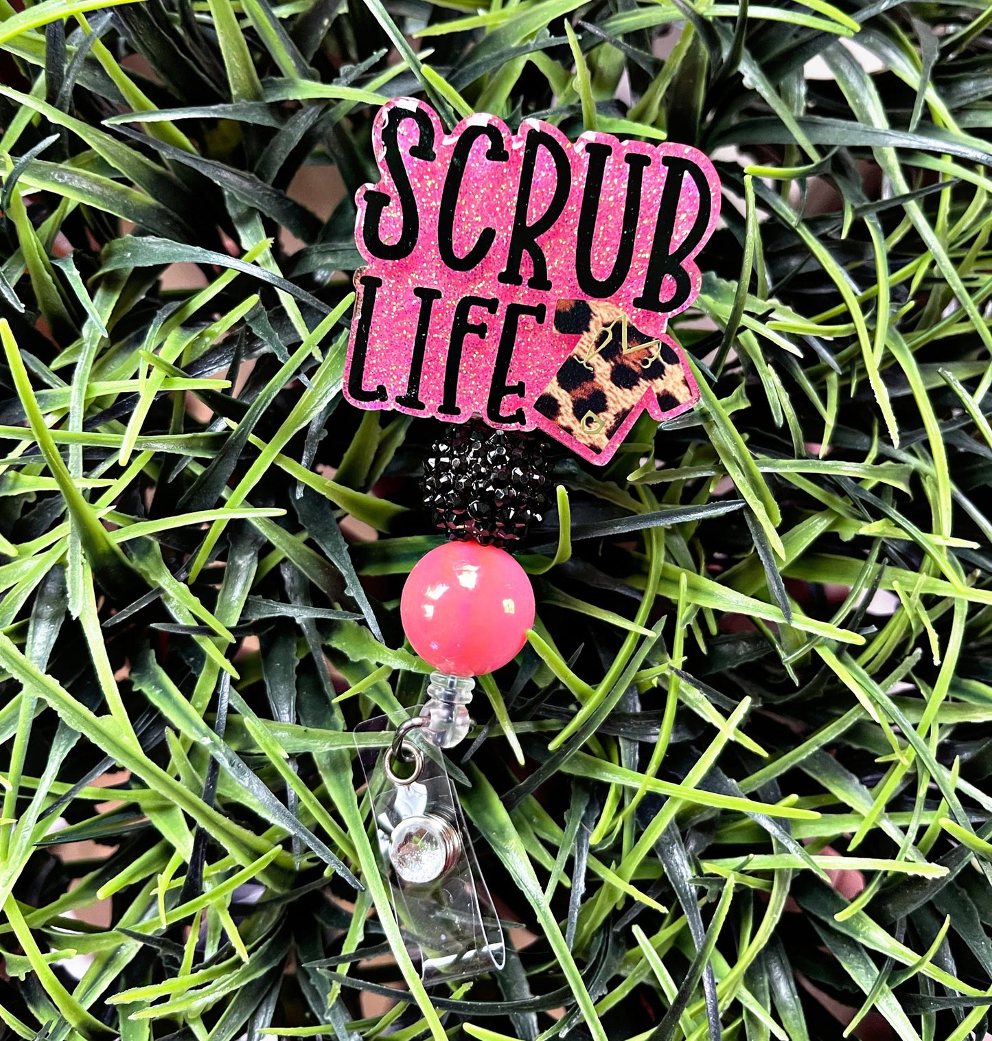 Scrub Life Badge Reel, Leopard Print, Cute Badge Reel, Pink Glittered Badge Holder, Medical Badge Reel, Nurse Gift, Dental Gift