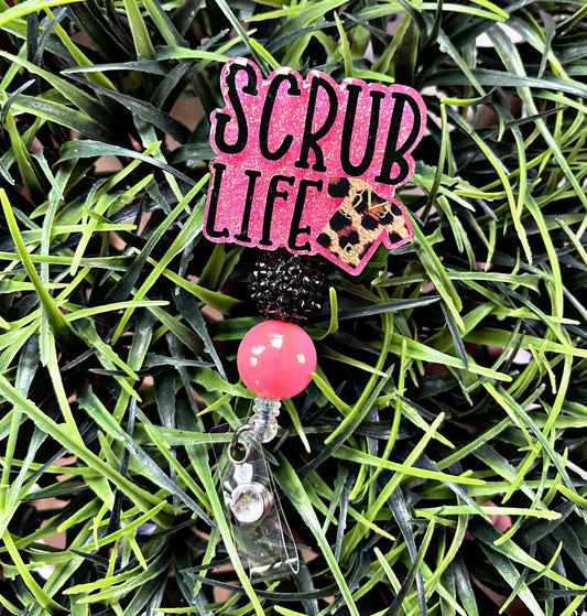 Scrub Life Badge Reel, Leopard Print, Cute Badge Reel, Pink Glittered Badge Holder, Medical Badge Reel, Nurse Gift, Dental Gift