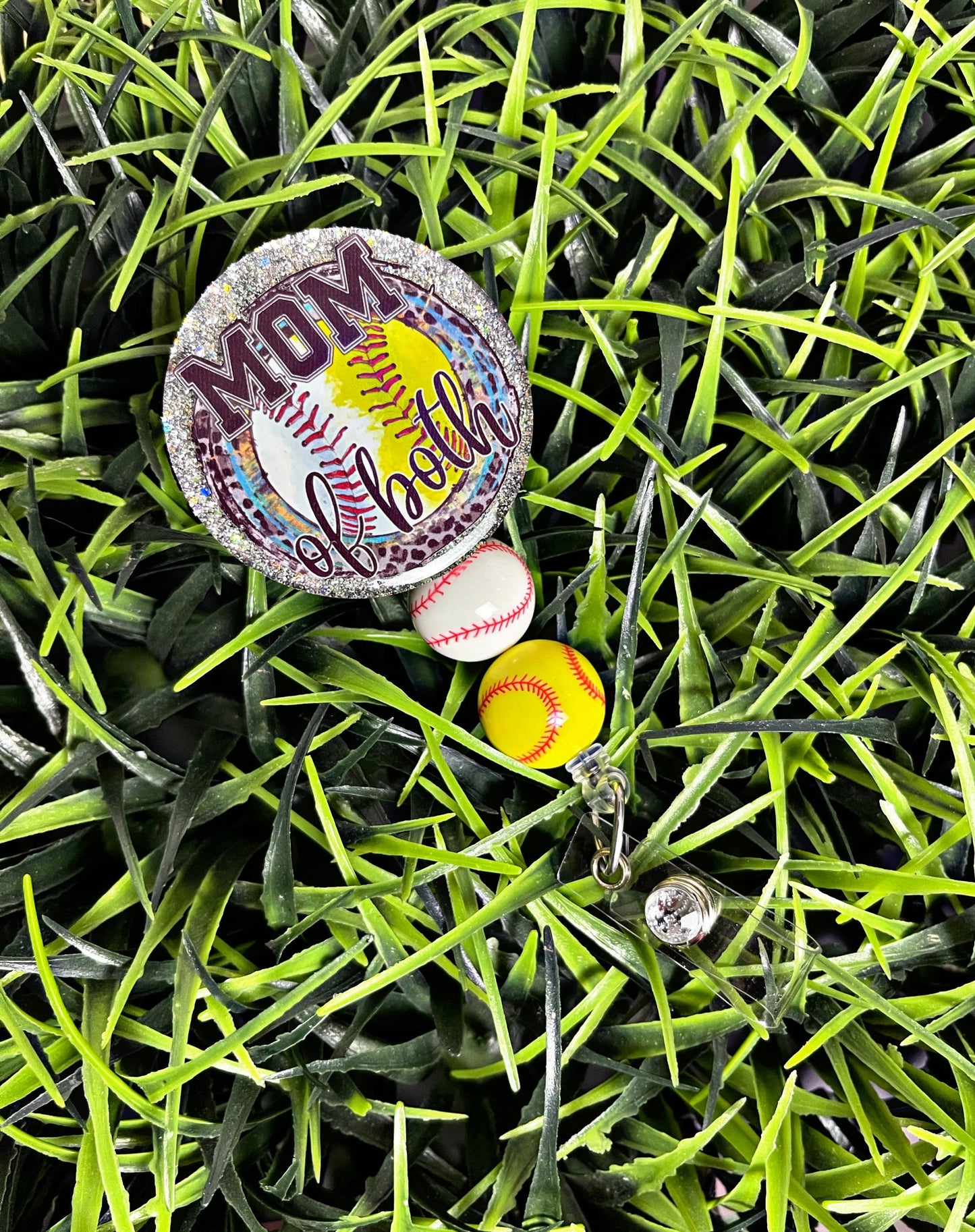 Mom of Both Sports Badge Reel - Baseball and Softball Mom RN ID Clip- Home-run Badge Holder- ID Holder- Nurse Gift- Teacher Gift- Sports Mom