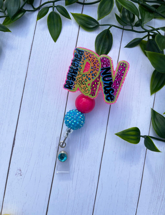 Rainbow RN Badge Reel - Rainbow Leopard print Beaded Badge Holder - Registered Nurse Badge - Nurse - Medical - RN-