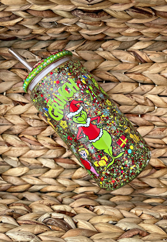 Christmas Snow Globe Cup, Glass Libby Snowglobe Cup, Mr. Grinch 16 Oz Cup