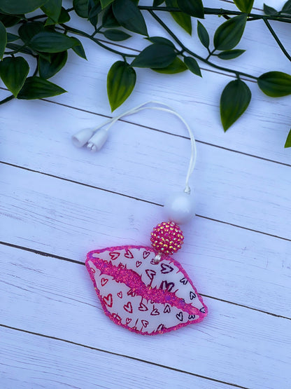 Kiss Rearview Mirror charm- Valentine Car Charm- Lips Car Hanger- Valentine Car Ornament- Cute Car Accessories- Beaded Car Charm- Kiss Charm