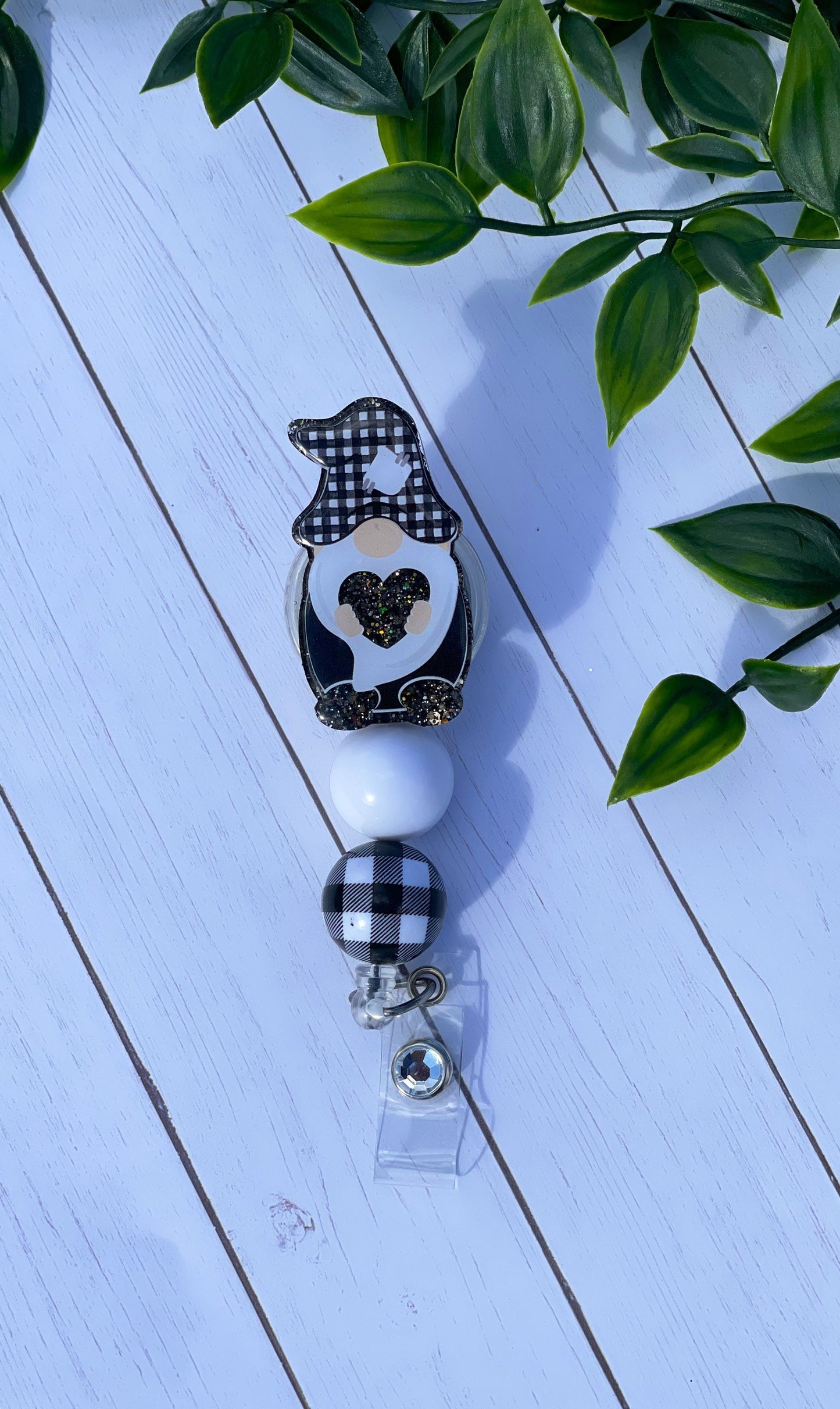 Gnome Badge Reel, Plaid Beaded Badge Holder, Retractable Badge Clip, Gift for Nurse, Gnome ID Holder, Teacher Gift, Medical ID Tag, RN