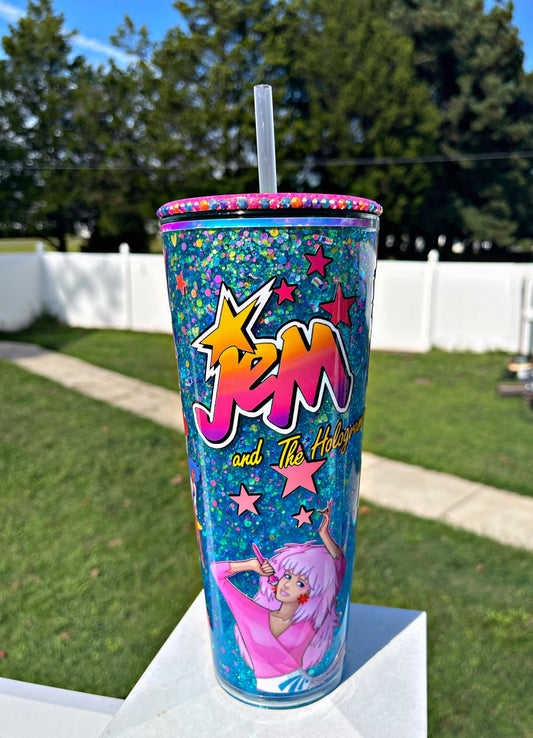 Girl Cartoon Snow Globe Tumbler, Jem and the Holograms Snow globe Tumbler, 80s nostalgia