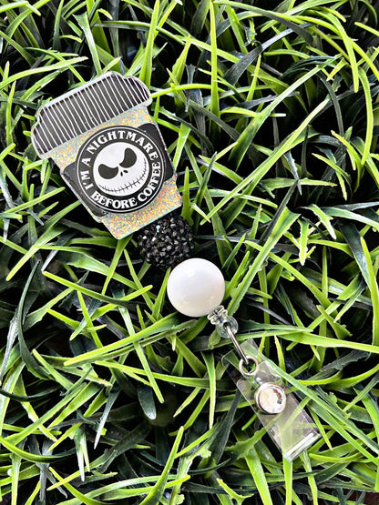 Nightmare Before Christmas Inspired Badge Reel - NBC Print ID Clip- Coffee Badge Holder-  ID Holder- Nurse Gift- Teacher Gift
