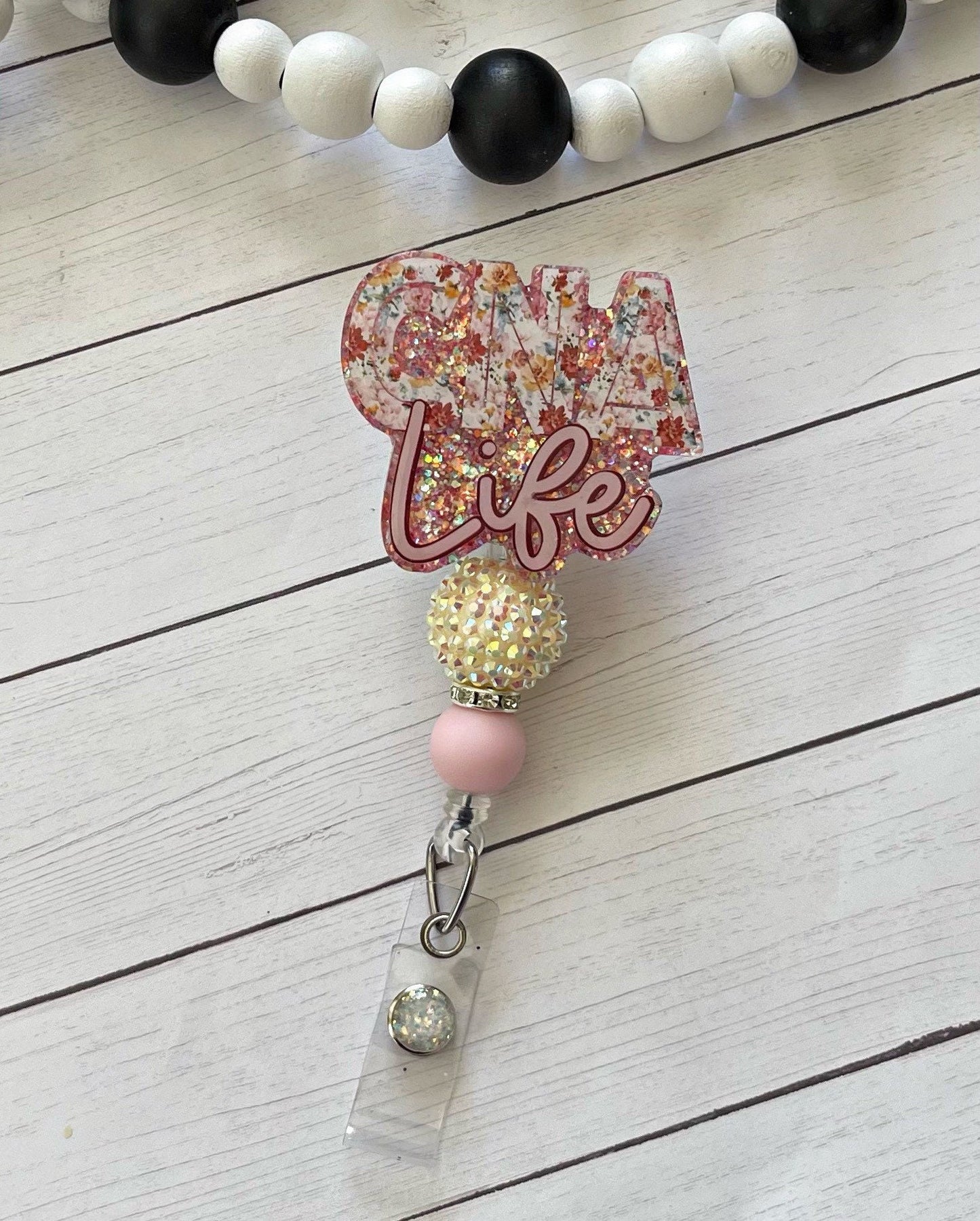 CNA Badge Reel - Certified Nursing Assistant Print ID Clip- Nurse Badge Holder-  Floral ID Holder- Nurse Gift- Medical keycard Holder-