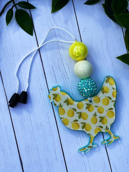 Chicken Rear view Mirror Charm, Car Charm, Cute Car Accessories, Car Decorations, Lemon Car Ornament