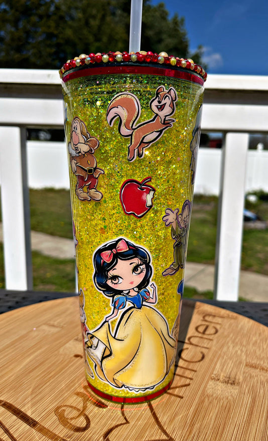 Snow White Snow globe Tumbler, Princess Bling Tumbler, Double Wall Tumbler, Glitter Tumbler