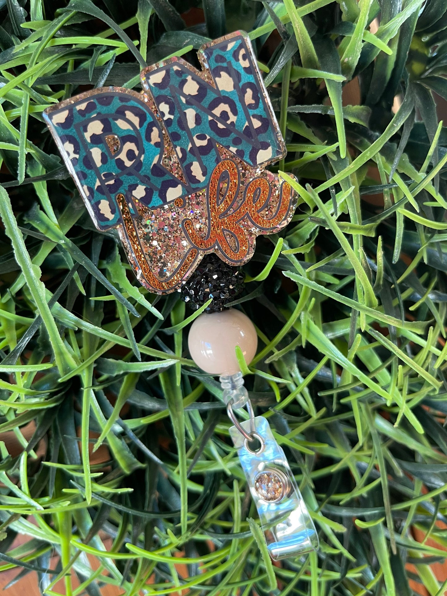 RN Badge Reel - Leopard Print ID Clip- Registered Nurse Badge Holder-  Cheetah ID Holder- Nurse Gift- Medical keycard Holder