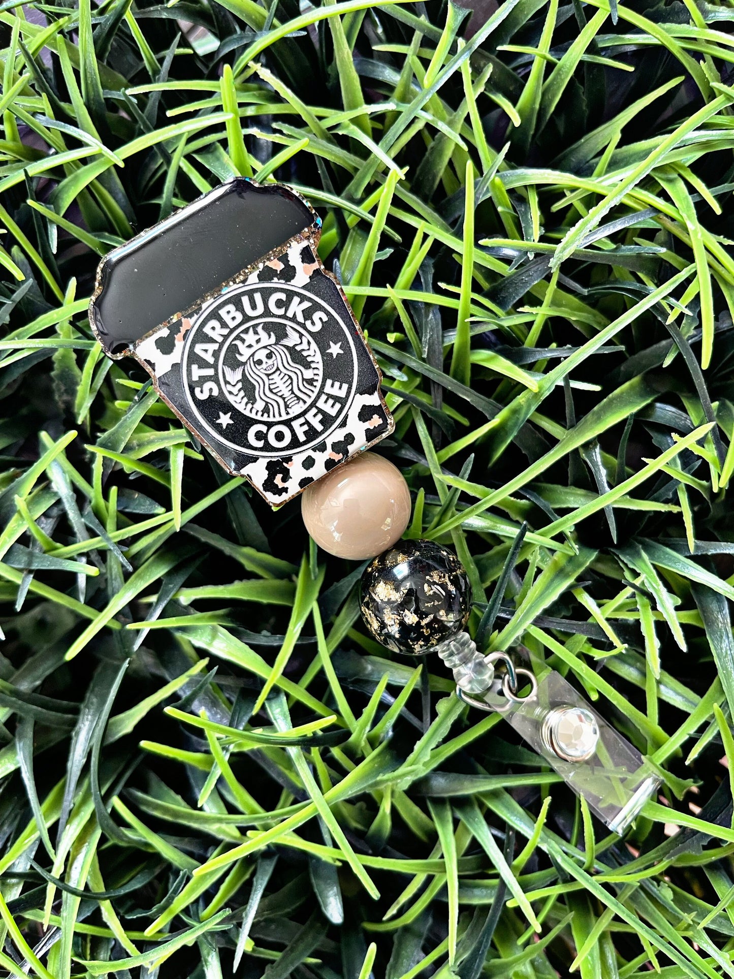 Coffee Lover Badge Reel - Starbucks Leopard Print ID Clip- Coffee Badge Holder-  Cheetah ID Holder- Nurse Gift- Teacher Gift