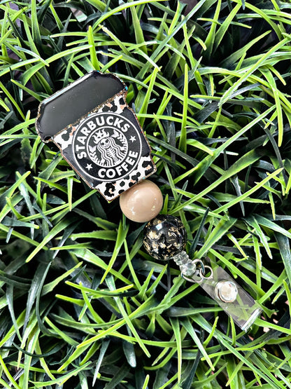 Coffee Lover Badge Reel - Starbucks Leopard Print ID Clip- Coffee Badge Holder-  Cheetah ID Holder- Nurse Gift- Teacher Gift