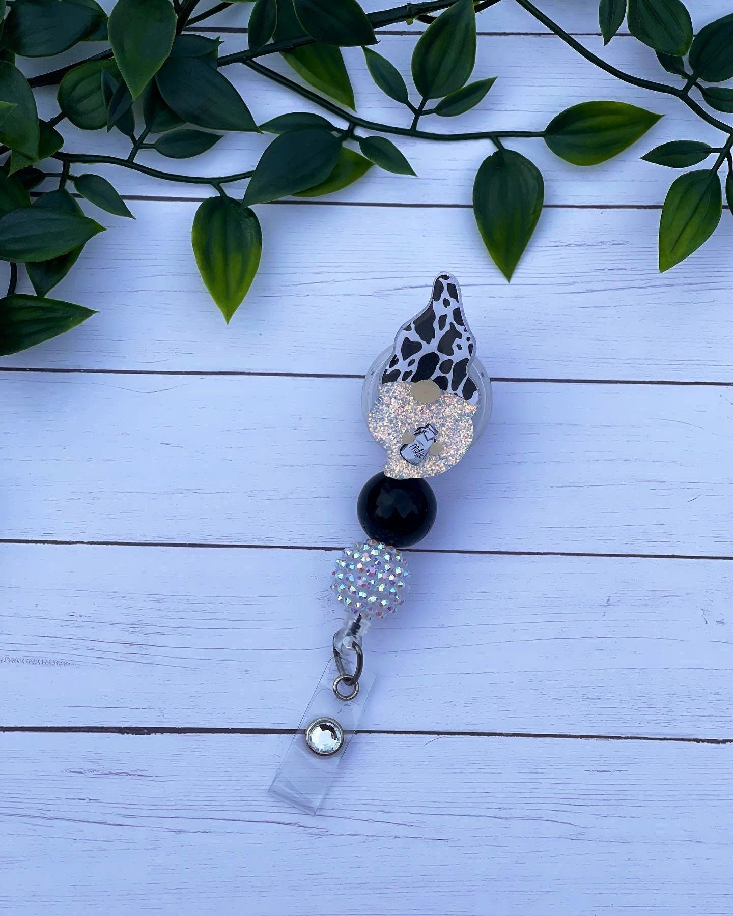 Gnome Badge Reel, Cow Badge Holder, Cute Badge Reel, Cow Print, Retractable Swivel Clip, Teacher Gift, Nurse ID Clip, RN, Medical ID Tag