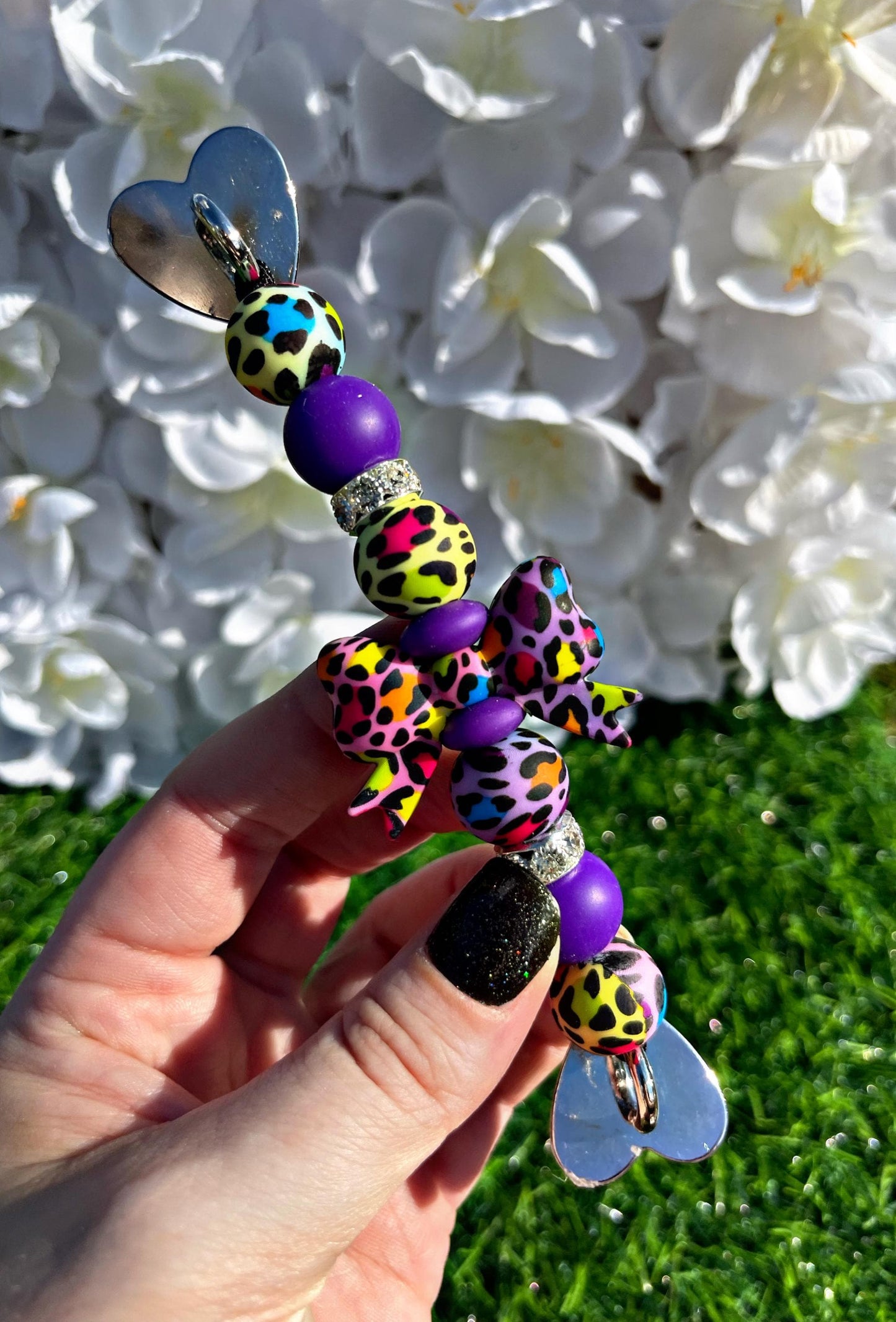 Rainbow Leopard Bow Kindle Strap