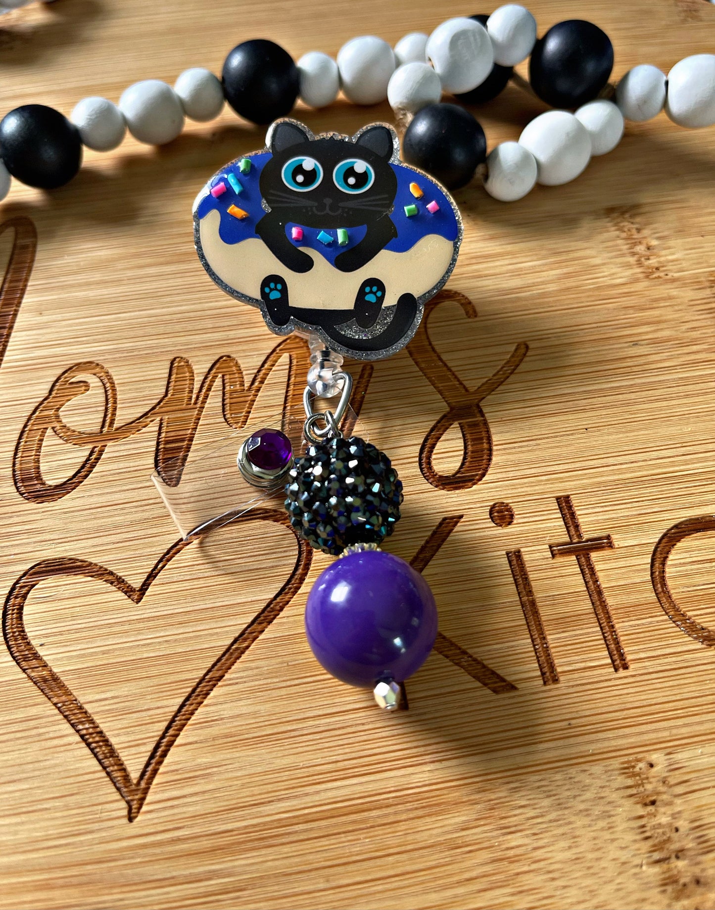 Donut Cat Badge Reel - RN ID Clip- Cat Badge Holder- Donut ID Holder- Nurse Gift- Teacher Gift-