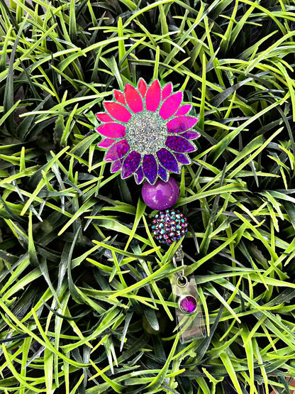 Sunflower Badge Reel - Rainbow Sunflower ID Clip- Retractable Badge Holder- Floral ID Holder- Nurse Gift- Teacher Gift