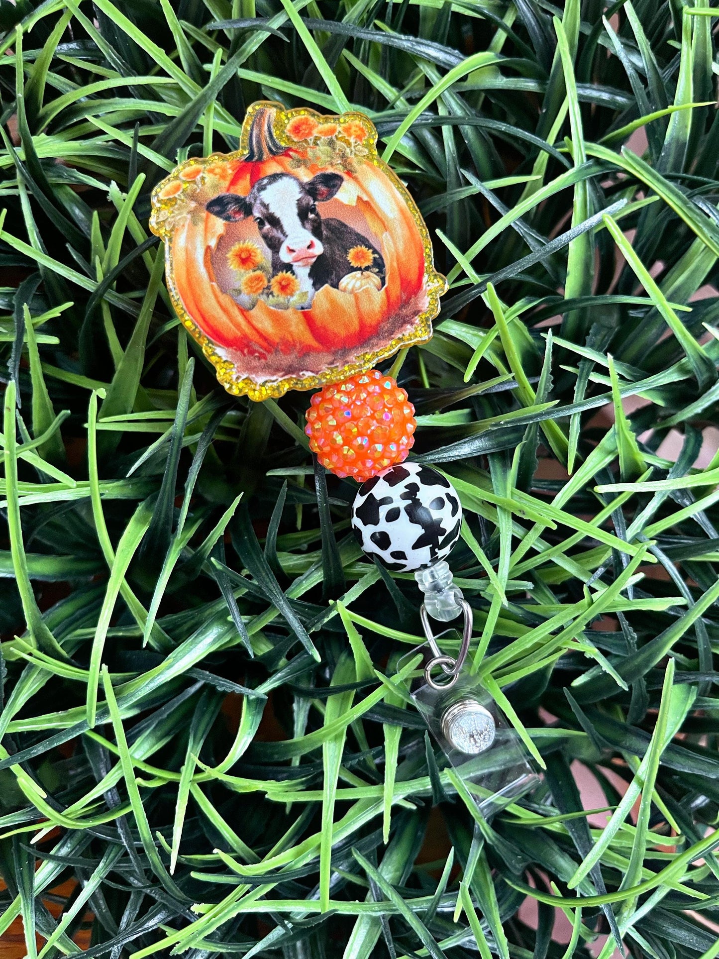 Fall Badge Reel - Thanksgiving Badge Holder- Cow Badge Reel