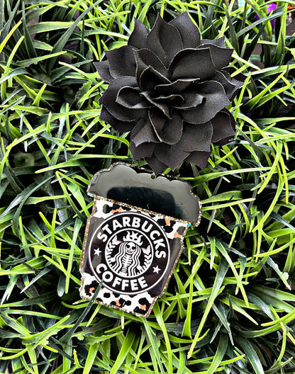 Leopard Print Starbucks Inspired Car freshener • Coffee Car Charm • Car Accessories • Essential Oils Charm • Scented Car Freshie • Vent Clip