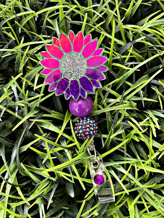 Sunflower Badge Reel - Rainbow Sunflower ID Clip- Retractable Badge Holder- Floral ID Holder- Nurse Gift- Teacher Gift