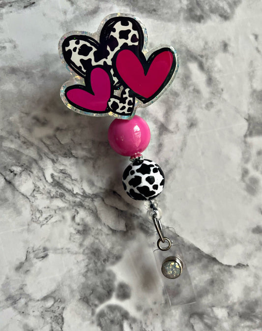 Valentines Day Badge Reel- Cow Print ID Holder- Holiday Badge ID Holder- Nurse Badge Reel- Teacher Accessories- RN key Card-