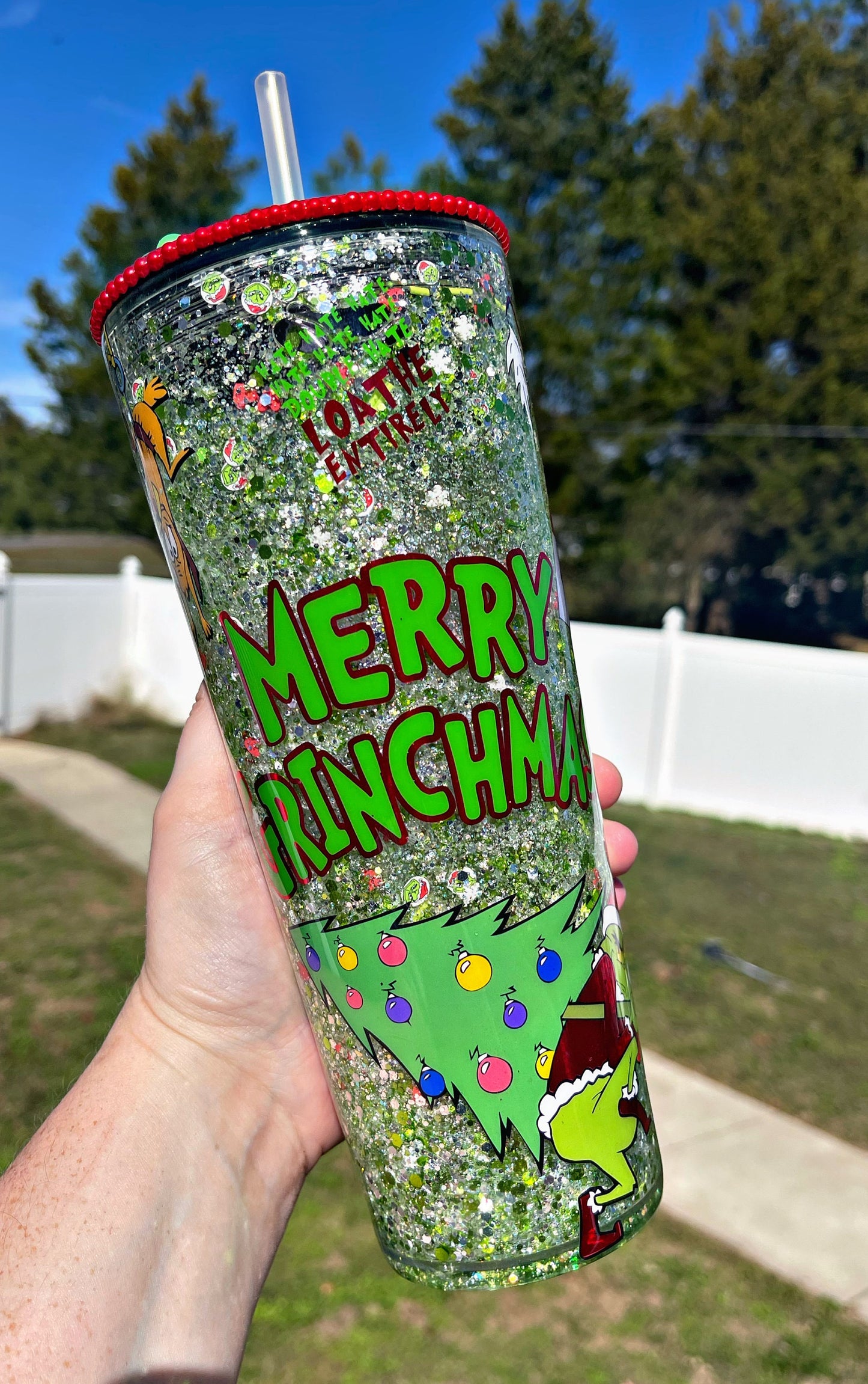 Green Guy Christmas Snow Globe Tumbler