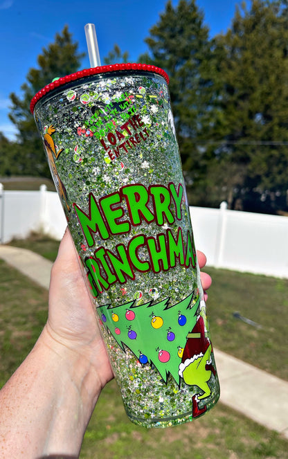 Green Guy Christmas Snow Globe Tumbler