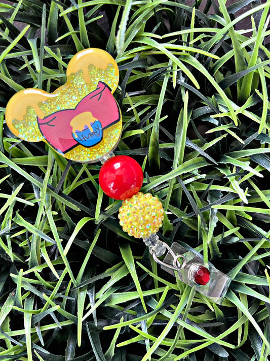 Pooh Bear Inspired Badge Reel - Hunny ID Clip- Badge Holder- Animal ID Holder- Nurse Gift- Teacher Gift- Mouse
